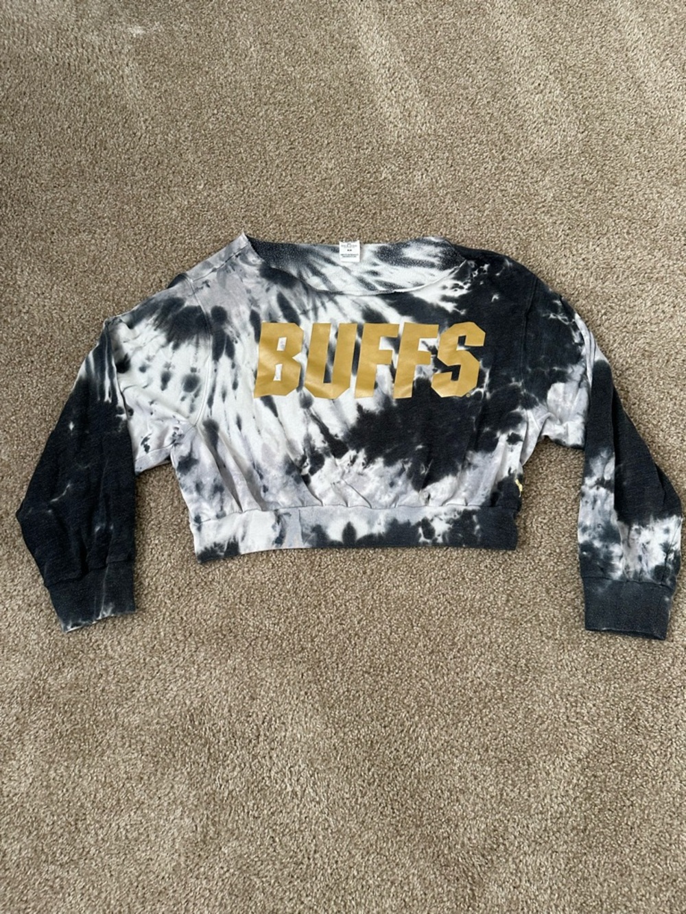 PINK Victoria's Secret Black & White Tie-Dye 'BUFFS' Cropped Sweatshirt